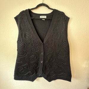 Black Knit Button Up Vest